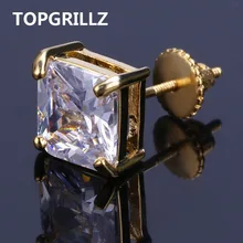TOPGRILLZ хип-хоп шикарные серьги гвоздики Золото/Серебро Цвет Iced Out Micro Pave 8 Серебрянное ожерелье с подвеской лаборатория D серьги с закручивающаяся задняя часть
