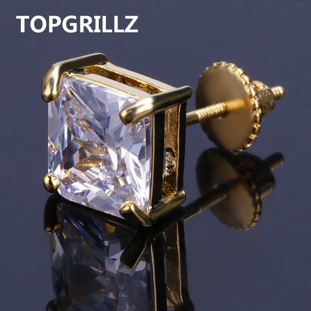 Серьги гвоздики в стиле хип хоп TOPGRILLZ золотистые/Серебристые серьги с