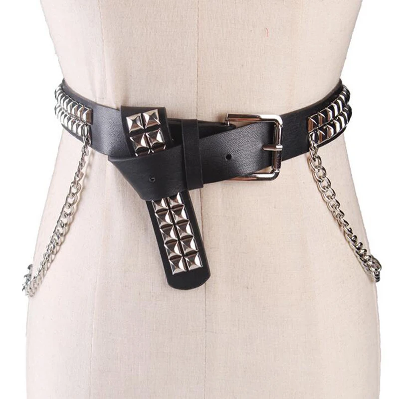 Women New Street Long Big Rivet Chain Belt Rock Punk Trousers Hipster