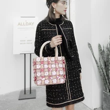 Для женщин сумки модного дизайна с блестящими цветами Крест вязаный плед сумки с бусинами,, Роскошные, осень-зима женские сумки Bolsa Feminina