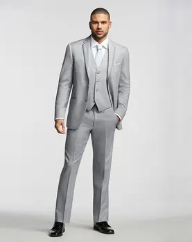 

New Arrival Groom Tuxedo Light Grey Groomsmen Notch Lapel Wedding/Dinner Suits Best Man Bridegroom (Jacket+Pants+Tie+Vest)B403