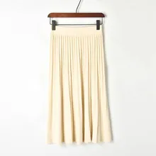 Весенняя летняя модная Новая Стильная трикотажная плиссированная юбка женская однотонная Повседневная Длинная юбка средней длины