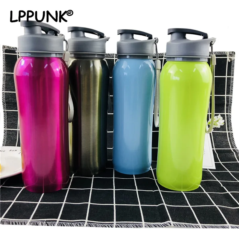 

Hot sales 800ml Single layer stainless steel 304 kettle portable rope sports outdoor drinking water bottle Spring pp-Lid
