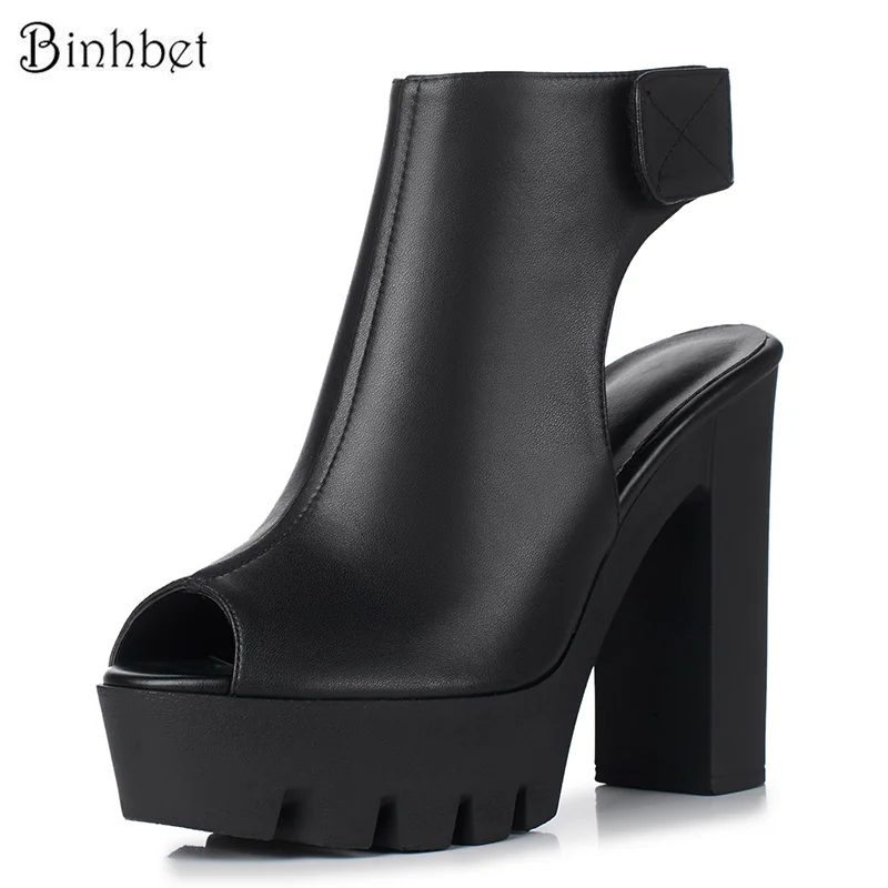 

Binhbet 2018 Women Sandals Gladiator Genuine Leather High Heels Summer Fashion Pop Toe Shoes Woman Pulse Size 40