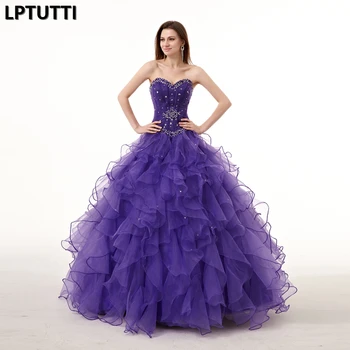 

LPTUTTI Crystal Ruched New Debutante Magnificent Fluffy Long Ball Gown Party Sweet 15 Year Old Quinceanera Dresses