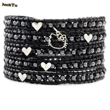 Летний браслет из кожи с жемчугом и ониксом