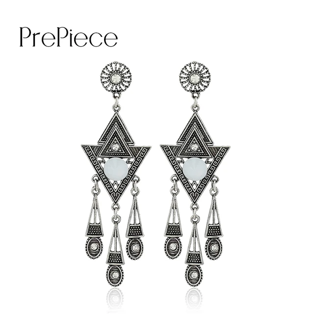 Prepiece Metal Carved Tassel Long Earrings For Women Oorbellen Prepiece Metal Carved Tassel Long Earrings For Women Oorbellen Hangers Blue Stone Antique Chandelier Earrings Jewellery - Prepiece Metal Carved Tassel Long Earrings For Women Oorbellen