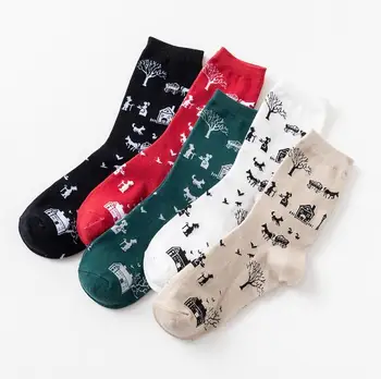 

2018 autumn and winter new fashion trend ladies socks classic tree house women's socks