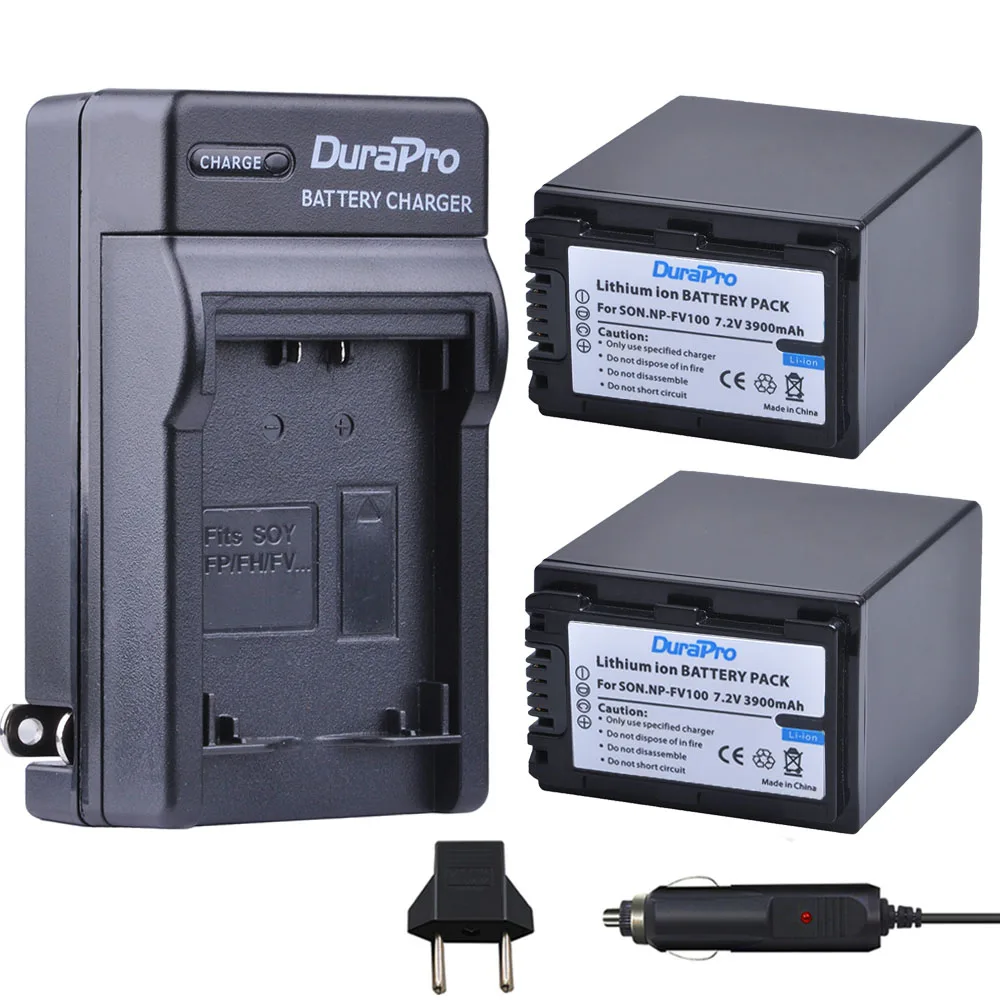 

2pc DuraPro NP-FV100 NPFV100 NP FV100 Rechargeable Li-ion Battery + Car Charge r+ EU Plug For SONY HDR-CX190 HDR-CX200 HDR-CX210
