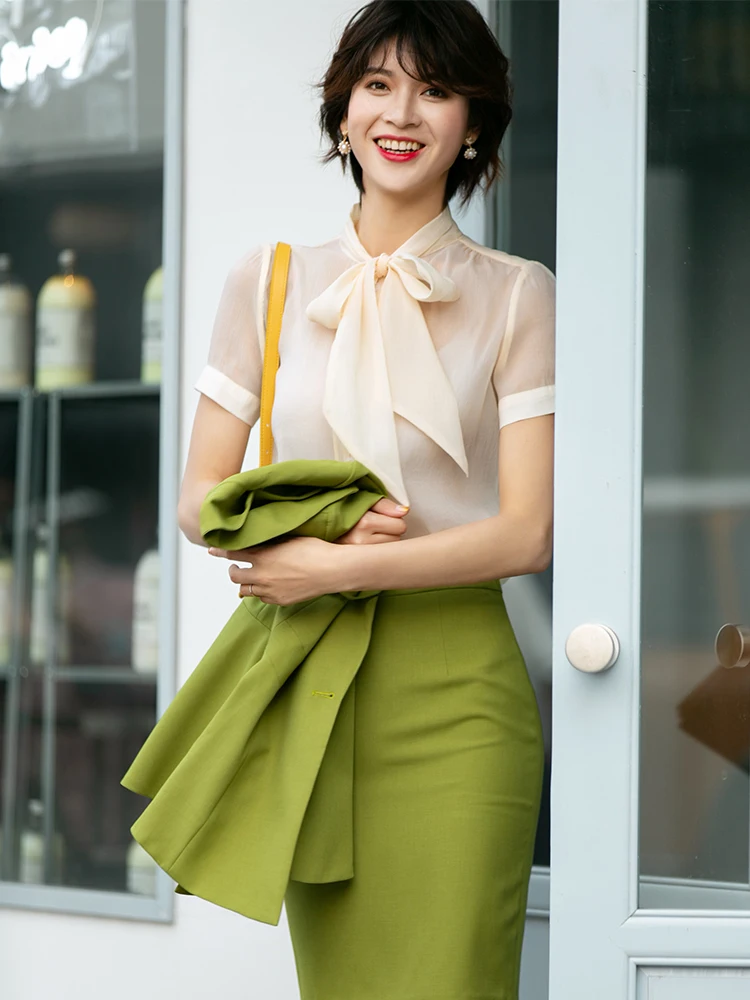 

2019New Summer Womens Two Piece Chiffon Skirt Blouse Sets,Short Sleeve Shirt Women,Office Lady Wedding Evening Party Suit Set