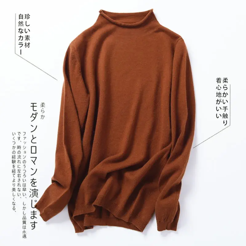 

2019 New Women Half-Height Round Neck Cashmere Sweater Fashion Curl Pullovers solid color loose simple warm comfortable sweater