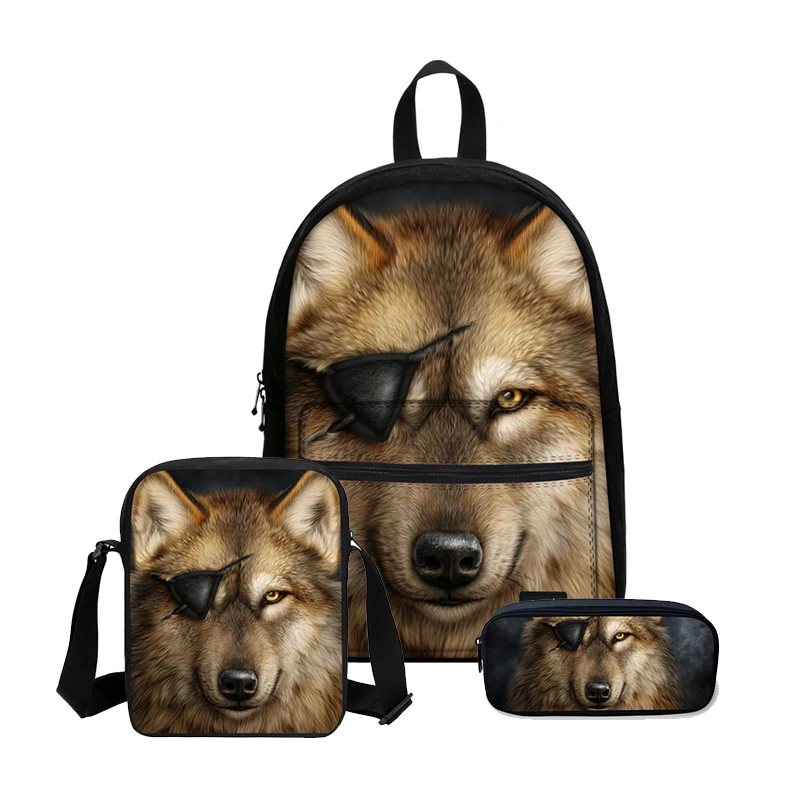 3D Милый Волк печать 3 шт. школьные сумки набор ноутбук школьные рюкзаки для подростков девочек мальчиков рюкзак Sac Dos Femme ранец дети
