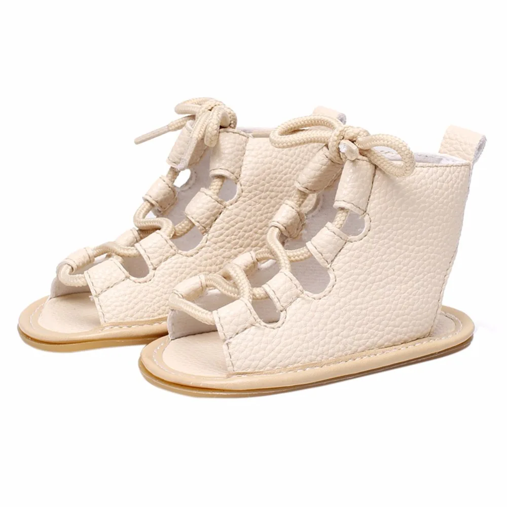 Новая летняя обувь для новорожденных девочек с перекрестной шнуровкой Летняя обувь противоскользящие Вьетнамки для маленьких девочек, новинка