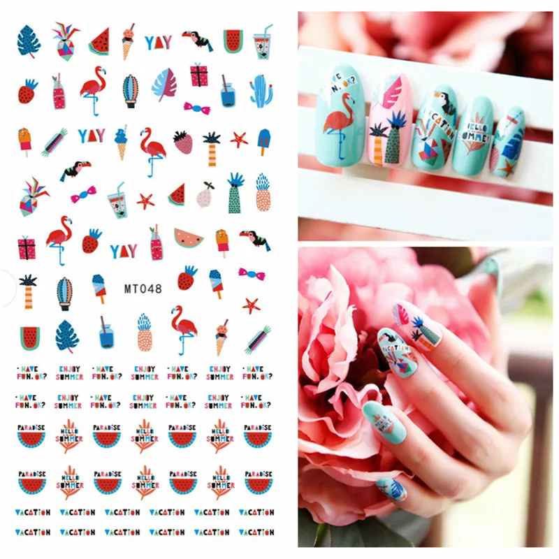 الصيف نمط شاطئ حورية البحر النخيل شجرة 3D مسمار الفن ملصق الأغطية فلامنغو مسمار ملصقات الذاتي ملصقات بمادة لاصقة المرأة مسمار الشارات