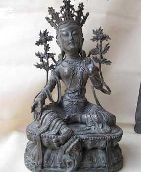 

15 Tibet Buddhism Pure Copper Bronze Green Tara Kwan-yin Guan Yin Buddha Statue
