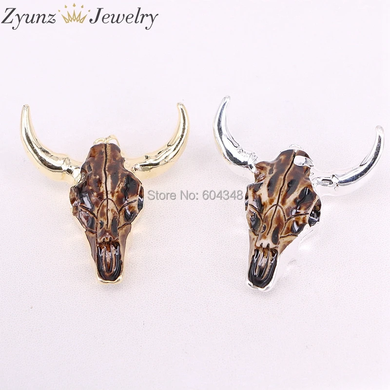 5 шт. ZYZ304-9542 смешанных цветов модная подвеска в виде буйвола для ожерелья бычья голова и подвеска в форме головы быка кулон из золота и серебра