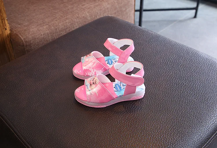 Г. Новые модные сандалии для девочек с изображением Эльзы и Анны, светодиодный светильник, пляжная обувь принцессы детская мягкая светящаяся обувь европейский размер 21-30 - Цвет: photo color