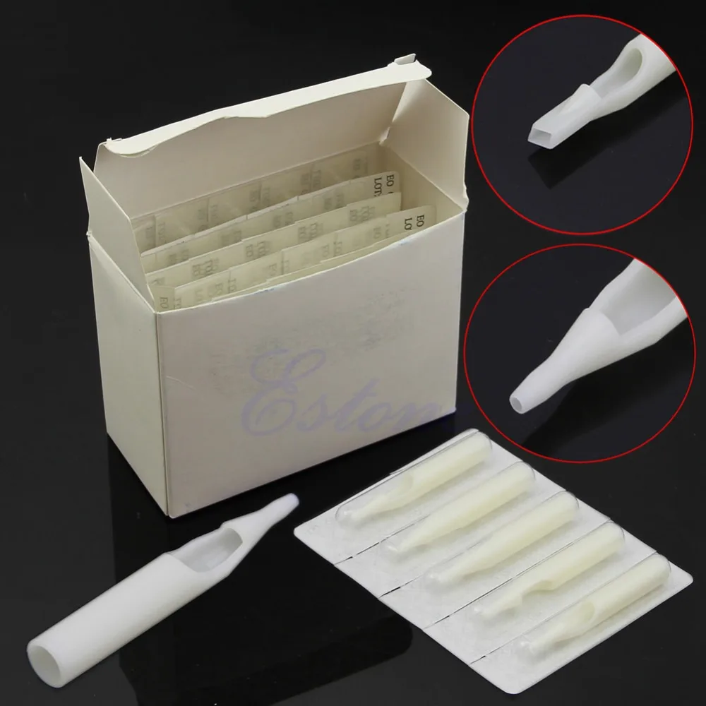 

Pro 50PCS Lot Sterile Disposable Tattoo Nozzle Tips Tube U Pick FT RT White