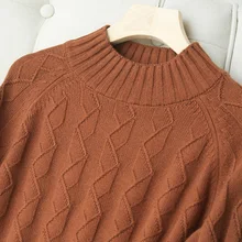 Autumn and winter women's pure cashmere%100 sweater half high collar large size plus fat pullover women loose bottoming sweater