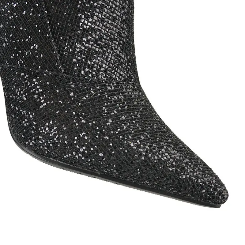 Talons Hauts Mariage argent Bling Hiver Haut Femmes Le Femme Partie Noir or Nemaone Danse Chaud Genou Sur Chaussures De Bottes Brillant Robe Dames 8UBq0vn