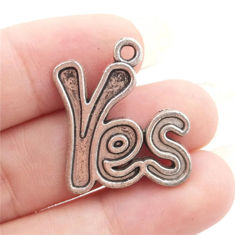 

BULK 30 Zinc Alloy Antique Silver Plated Message Words Yes Charms Pendants for Bracelet Jewelry Making 23*20mm