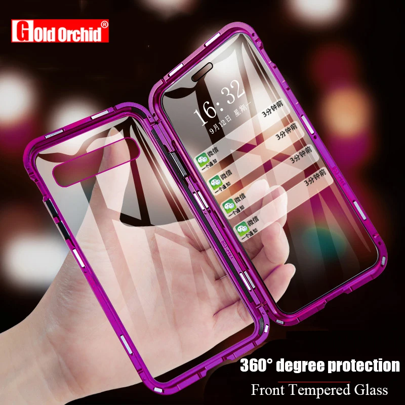 

360 Full Coverage Metal Magnetic Case for Samsung Galaxy S8 S9 Plus S10 Plus S10E Note 8 9 A50 Tempered Glass Back Case Cover