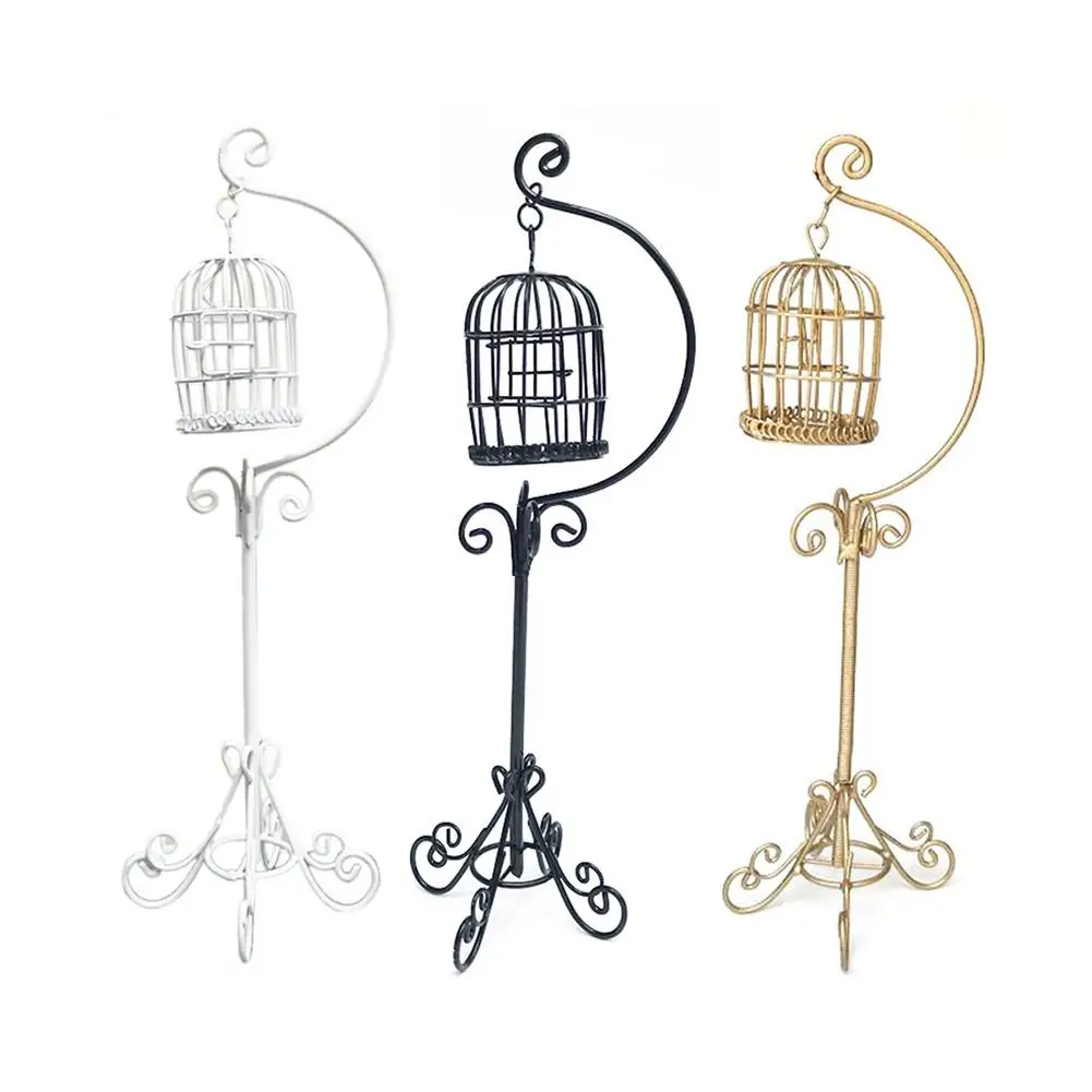

Mini Dolls House Miniature furniture Toy 1/12 Dollhouse Accessories Mini Metal Bird Cage Model with Holder