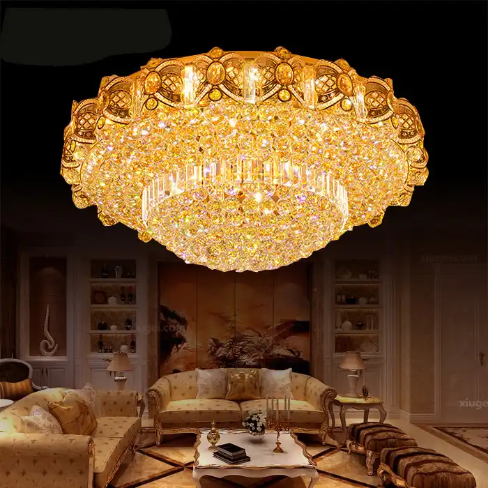 lampara de cristal de estilo europeo para sala de estar candelabro de lujo redondo de cristal lampara de techo para dormitorio candelabro grande