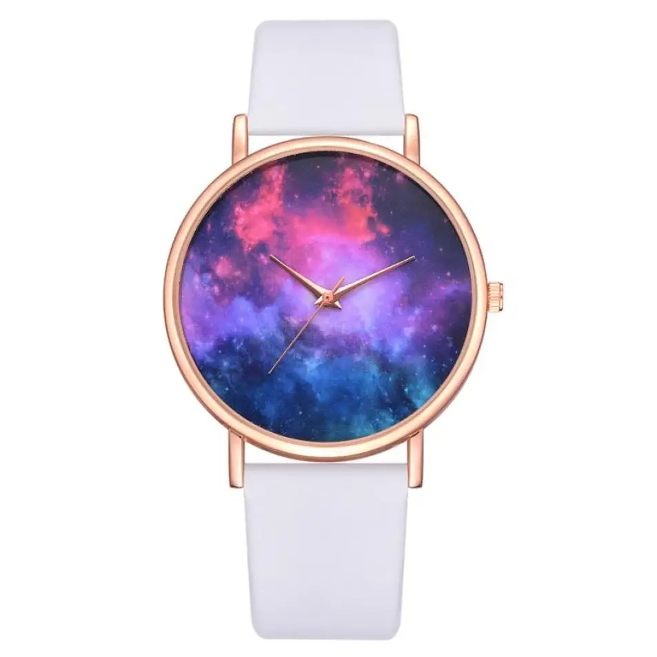 Модные женские часы Nebula, Вселенная Галактика, часы с кожаным ремешком, аналоговые кварцевые наручные часы, подарок, женские часы, Relogio Feminino - Цвет: White