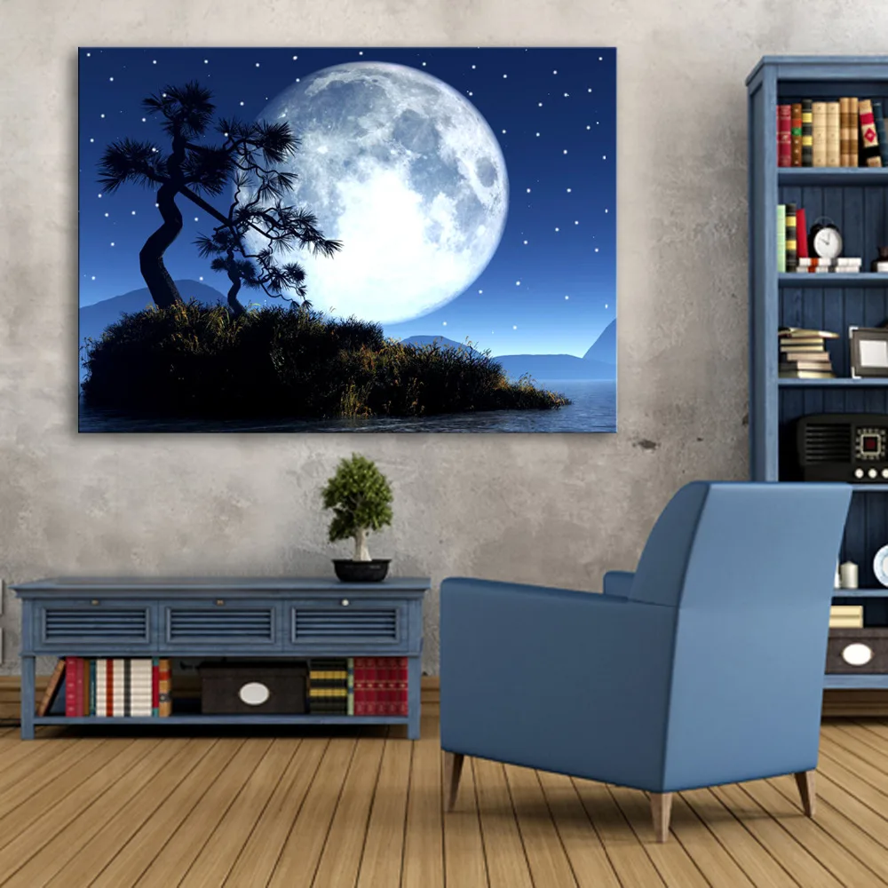 

Stretched Canvas Prints Tree And moon LED Flashing Optical Fiber Print LED Wall Art LED Decorations