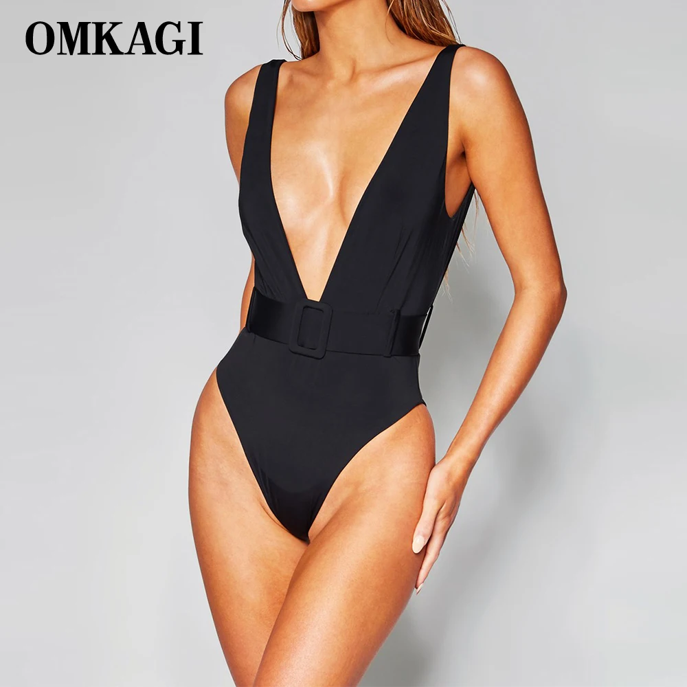 Брендовый Цельный купальник OMKAGI с поясом женский купальный костюм бикини боди