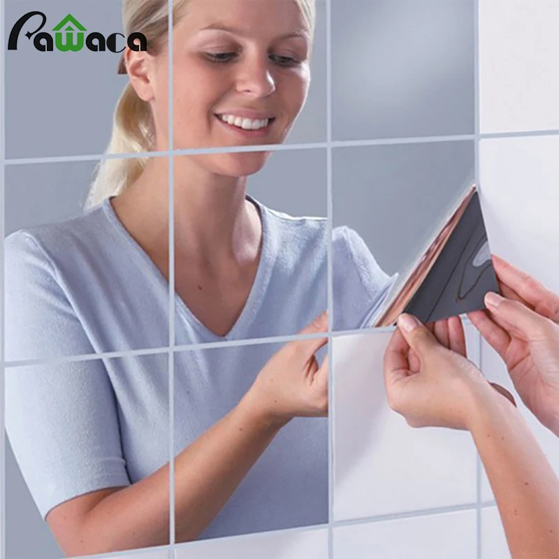 

Mirror Wall Stickers Squares DIY 3D Art Wall Stickers Mosaic Bathroom Mirror Sticker Self Adhesive Wall Decor Home Decoration