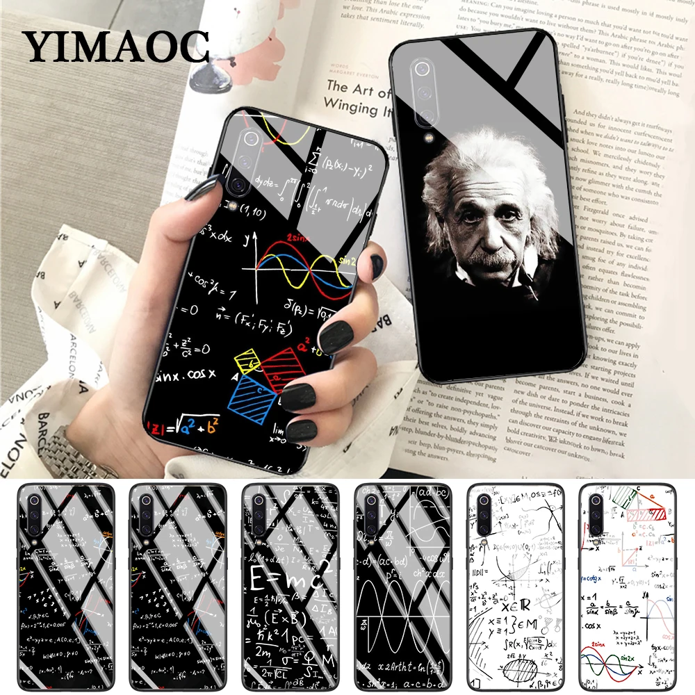 YIMAOC mc2 with E=mc Math Albert Einstein Glass Case for Xiaomi Redmi 4X 6A note 5 6 7 Pro Mi 8 9 Lite A1 A2 F1 |