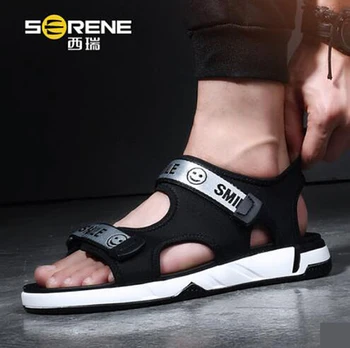 

Stylish New Men's Sandal Summer Breathable Leisure Shoes Soft Sole Sports Hook Loop Stick Sandbeach Shoes Smiling Face Student
