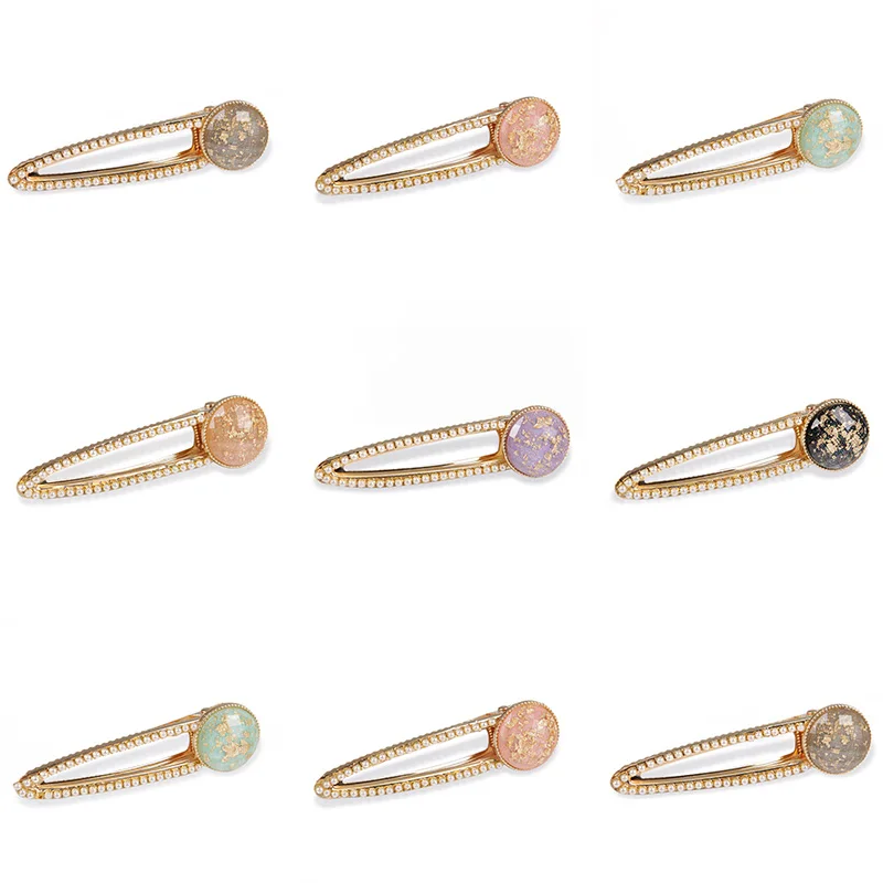 

Fashion Women Girls Hairpins For Hair Women Metal Circle Square Hair Clips Natural Stone Hairpins Barrettes Styling Accessories