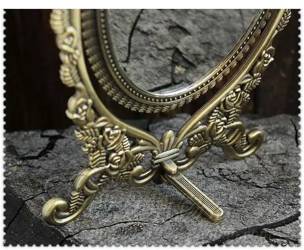double-face foldable retro silver alloy metal table makeup dresser desktop cosmetic decorative mirror embossed frame 338A