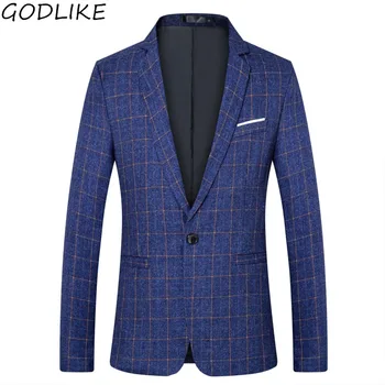 

2019 Mnes Casual Plaid blazer Cotton unique Male blazer jacket slim fit jaqueta Fashion men Checked Suit Coats Plus Size 4XL 5XL