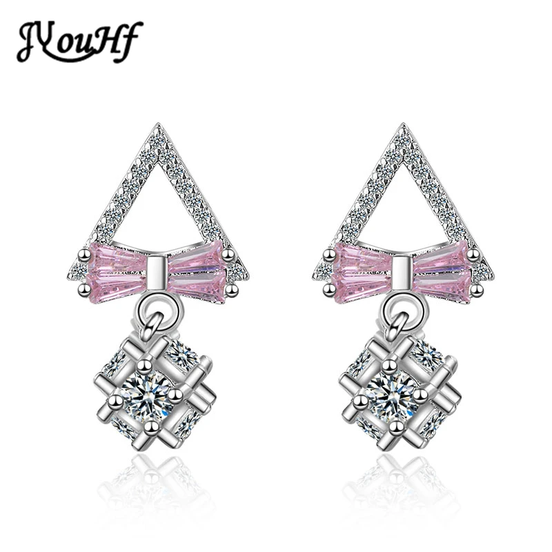 

JYouHF Luxury 925 Sterling Silver Cubic Zircon Geometric Triangle Earrings for Women Flash Rhinestone Charm Party Silver Jewelry