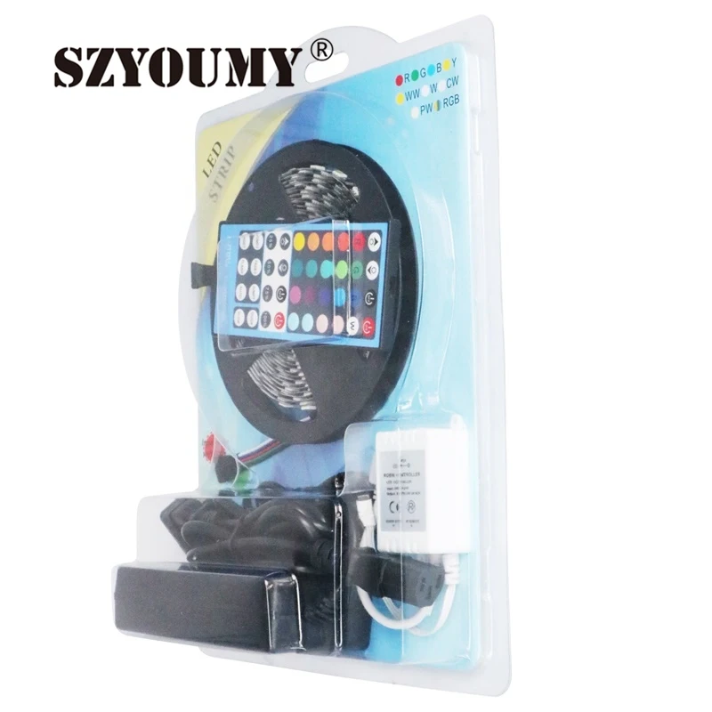 

SZYOUMY 5m 5050 60leds/m RGBW / RGBWW Led Strip Black PCB IP65/IP20 DC12V SMD 5050 + 40key IR Remote Controller + 60W Adapter
