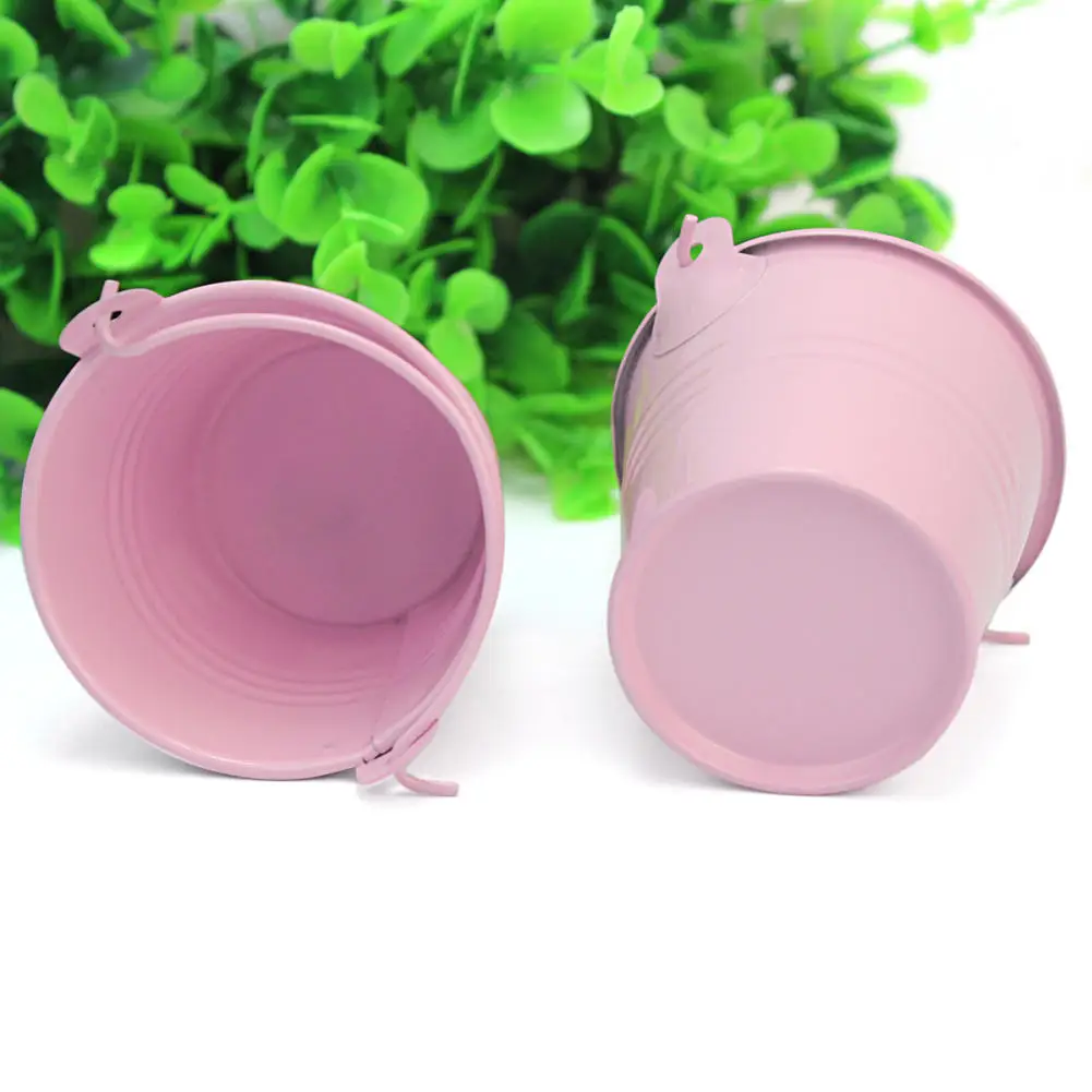 12Pcs Cute Pink Metal Bucket Chocolate Favors Tin Pails Keg Gift Candy