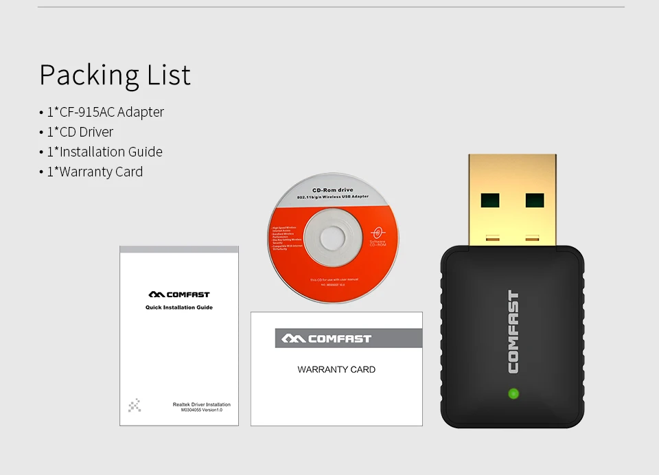50 шт. COMFAST CF-915AC USB беспроводной Wi fi адаптер AC 600 Мбит/с мини Wi-fi адаптер USB антенна WiFi 2,4 ГГц 5 ГГц ПК сетевой карты