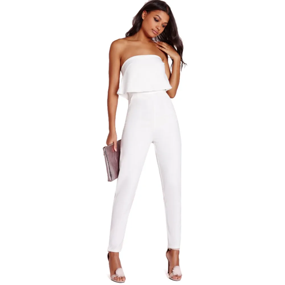 White Rompers Womens Jumpsuits 2016 Strapless Jumpsuit