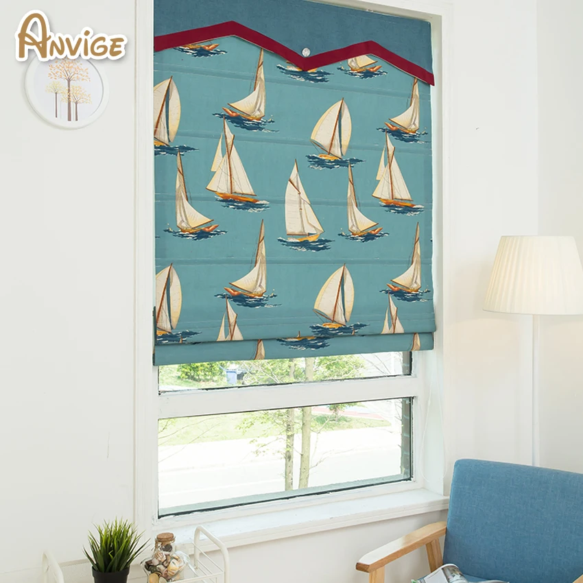 Modern Perahu Dicetak Kain Katun Roman Blinds Roller Perawatan Jendela