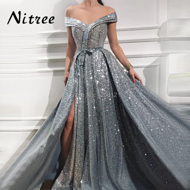shiny off shoulder dress