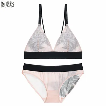 

Vintage Mesh Sexy Lace Underwear Set Transparent Bra Ultra Thin Triangle White Bra Panty Women Lingerie French Bra brief sets