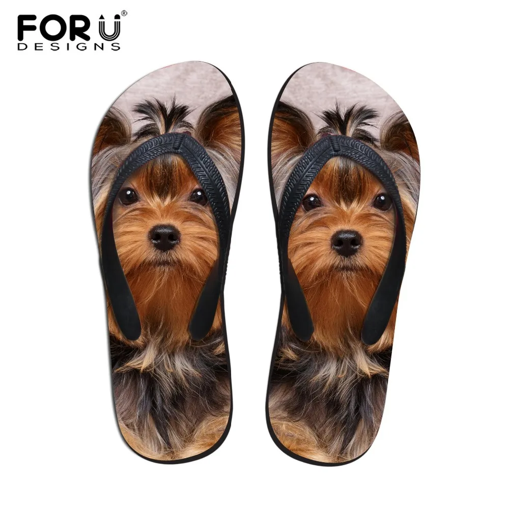 comprar FORUDESIGNS 2018 Moda Summer Beach Flip Flops Mulheres Chinelos Bonito 3D Pet Gato Cão Terrier Impresso Sandálias Senhora Sapatos Flats