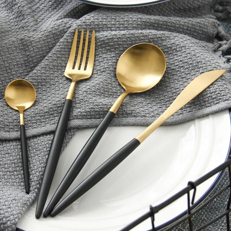 

4pc/set Frost Rose Tableware Set Stainless Steel Cutlery Set Luxury Fork Teaspoon Knife Cutlery Set Western Food Tableware