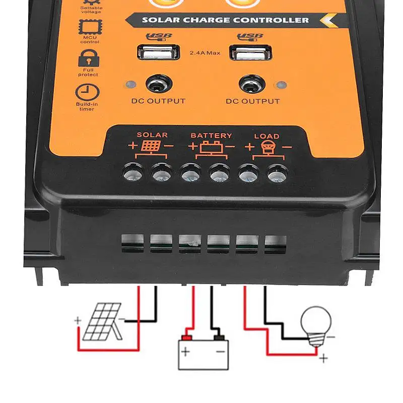 Controlador de Carga da Bateria v 24 Painel Solar Inteligente Pwm Display Lcd Coletor Regulador Dupla Saída Usb 30a - 50a 70a 12 7 bateria pwm display lcd coletor solar regulador dupla saída usb