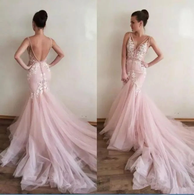 Vestido De Novia роскошное румяное розовое свадебное платье с v-образным вырезом из тюля Русалка сексуальное длинное свадебное платье с шлейфом Свадебное платье Robe De Mariage