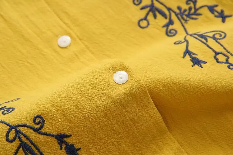 Женские блузки с длинным рукавом и гофрированным воротником, большие размеры,, вышитые белые и темно-синие и желтые рубашки, весенние и осенние женские топы